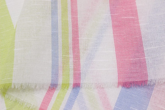 Полулен пестротканый "Полоски" цв.розовый/салатовый/голубой, ш.1.8м, лен-30%, хлопок-70%, 125гр/м.кв