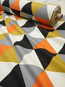 Интерьерный хлопок "Разноцветные треугольники" цв.оранжевый/черный, ш.1.5м, хлопок-100%, 240гр/м.кв