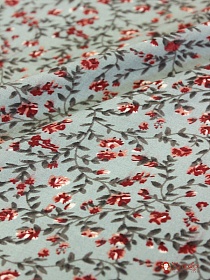 Штапель "Бордовые цветочки на бирюзово-сером", ш.1.42м, вискоза-100%, 90гр/м.кв