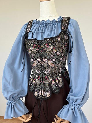 Корсет из хлопка "Райские птички" в черном цвете