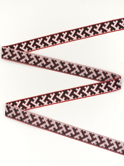 Жак.лента 18 мм Славянский черно-белый оберег на красном