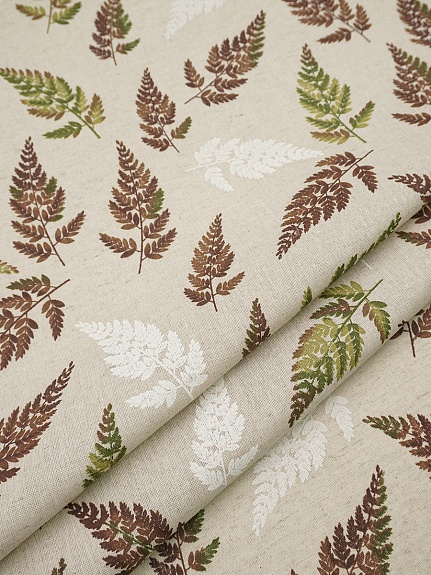 Полулен "Листья папоротника" (на суровом), ш.1.5м, лен-30%, хлопок-70%, 140гр/м.кв