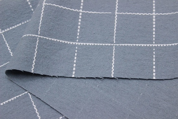 Теплый хлопок "Клетка-пунктир на серо-голубой дымке", ш.1.48м, хлопок-100%, 150гр/м.кв