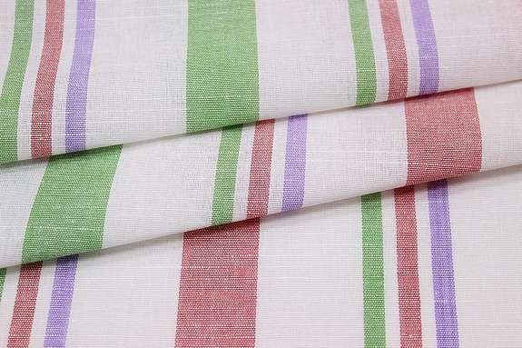 Полулен пестротканый "Полоски" цв.сиреневый/бордовый/зеленый, ш.1.5м, лен-30%, хл-70%, 135гр/м.кв