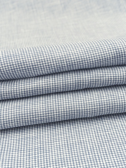 Лен сорочечный пестротканый с умягчением "Мелкая клетка" цв.белый/синий, ш.1.5м, лен-100%