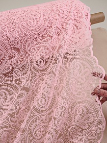 Кружевное полотно "Милада"(фестон с 2х ст) цв.розовый, ш.1.3м, хл-80%, нейлон-20%, 100гр/м.кв