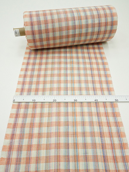 Холст полотенечный "Клетка меланж" цв.персик/суровый, ш.0.5м, лен-40%, хлопок-60%, 185гр/м.кв