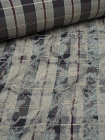 Фуле с вареным эффектом "Клетка" цв.серый/бежевый, ш.1.4м, хлопок-100%, 150гр/м.кв