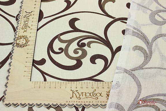 Бязь "Крупные шоколадные вензеля на сливочном", ш.2.2м, хлопок-100%, 120гр/м.кв