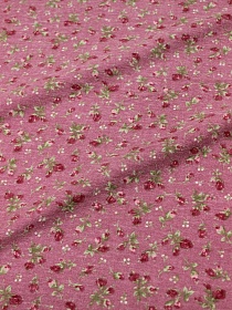 Теплый хлопок "Бордово-розовые бутоны на коричневой бруснике", СОРТ2, 1.45 м, хлопок-100% 