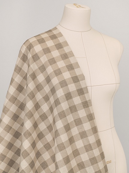 Полулен "Серо-кофейная клетка" (на суровом), ш.1.5м, лен-30%, хлопок-70%, 140гр/м.кв