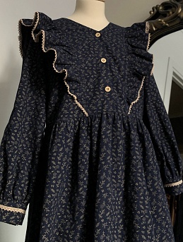 Платье из Теплого хлопка "Мелкая ботаника" цв.чернильный