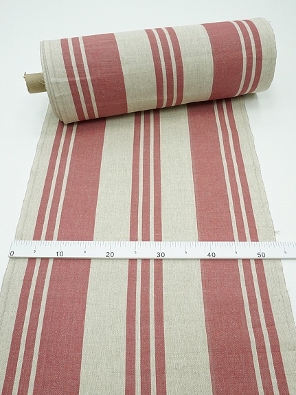 Холст-дорожка "Бордовые полосы" (на суровом), ш.0.55м, лен-30%, хлопок-70%, 270гр/м.кв