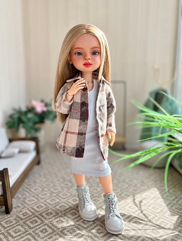 Кукольная рубашка в клеточку из фуле с вареным эффектом