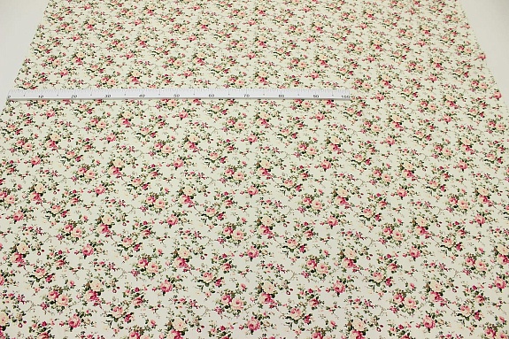 Импорт. хлопок "Большие пионы на сливочном", ш.1.5м, хлопок-100%, 100гр/м.кв