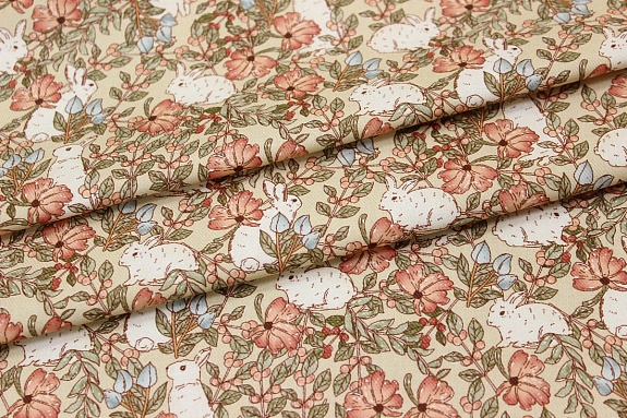 Плательный хлопок (Digital) "Ягодный плутишка" цв.телесно-бежевый, ш.1.5м, хлопок-100%, 150гр/м.кв