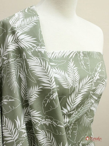 Импорт. хлопок "Белые тропические листья" ВИД2, ш.1.5м, хлопок-100%, 105гр/м.кв