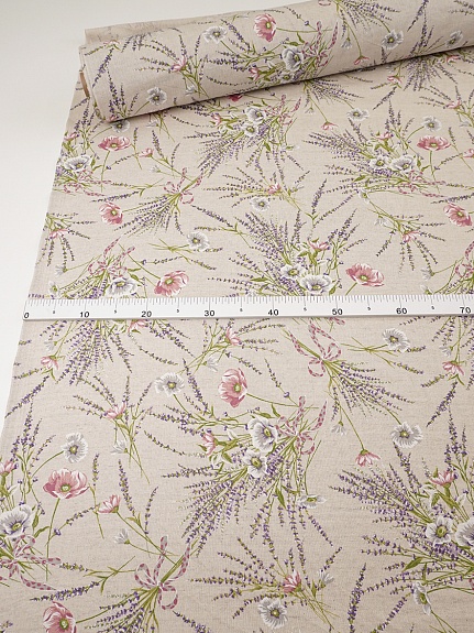 Полулен "Ароматные букеты" (на суровом), СОРТ2, ш.1.5м, лен-30%, хлопок-70%, 140гр/м.кв