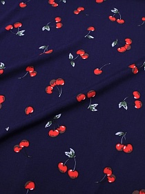 Штапель "Вишенки" цв.насыщенный чернильно-фиолетовый, ш.1.42м, вискоза-100%, 90гр/м.кв