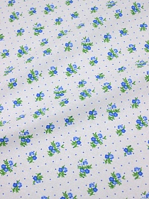 Ситец "Синие цветочки с пшеном на белом", ш.0.8м, хлопок-100%, 100гр/м.кв