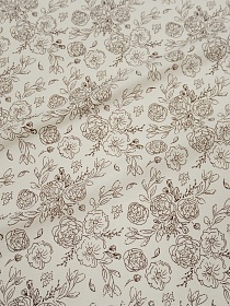 Теплый хлопок "Букеты пионов на светло-кремовом", ш.1.5м, хлопок-100%, 160гр/м.кв