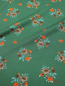 Штапель Премиум "Коричнево-алые букетики на хвойно-зеленом", ш.1.43м, вискоза-100%, 120гр/м.кв