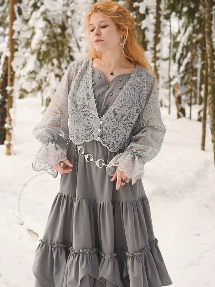 Платье из хлопка крэш цв.темно-серый с лиловым оттенком