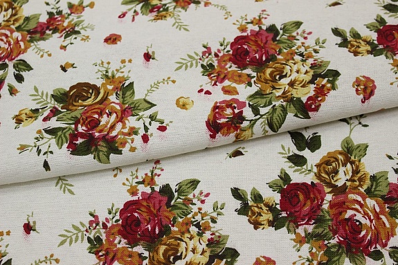 Хлопколен "Чайная роза на молочном", ш.1.46м, лен-20%, хлопок-80%, 140гр/м.кв