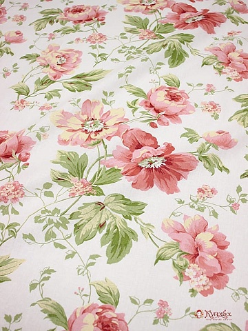 Мерный лоскут(ткань в отрезах) Бязь "Пионы на белом", ГОСТ, ш.1.5м, хлопок-100%, 142гр/м.кв