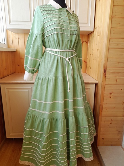 Платье из вареного хлопка в цвете зеленая трава меланж