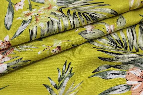 Плательная вискоза "Тропиканка" цв.оливково-горчичный, СОРТ2, ш.1.45м, вискоза-100%, 135гр/м.кв