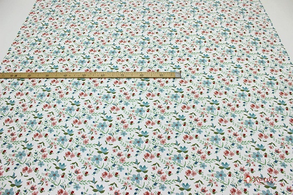 Сатин "Садовые цветочки" цв.св.морская волна, ш.1.63м, хлопок-100%, 120гр/м.кв