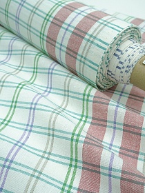 Холст полотенечный "Двойная цветная клетка" цв.красный/зеленый, ш.0.5м, лен-30%, хл.-70%, 140гр/м.кв