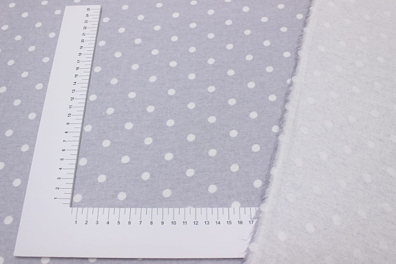 Мерный лоскут (ткань в отрезах) - Теплый хлопок "Белый горох на св.сером с сиреневым оттенком" CОРТ2