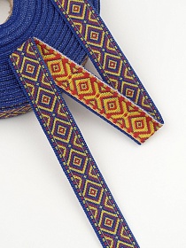 Жак.лента 18мм Желто-красные ромбы на васильковом