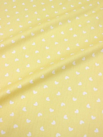 Сатин "Белые сердечки на св.банановом", ш.1.60м, хлопок-100%, 110гр/м.кв