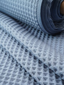 Вафельное премиум-полотно "Бохо" цв.Голубой джинс, ш.1.5м, хлопок-100%, 230гр/м.кв