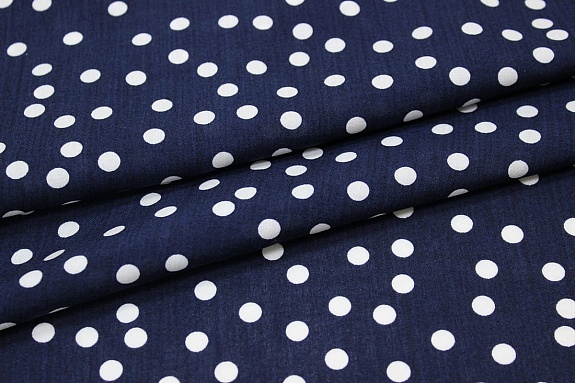Штапель "Россыпь белого гороха (7мм)" цв.чернильно-синий-2, ВИД2, ш.1.45м, вискоза-100%, 90гр/м.кв
