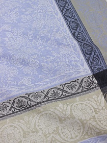 Крой скатерти жаккард "Цветочная птица" цв.голубой/бежевый, 1.80м*1.57м, лен-50%, хлопок-50%