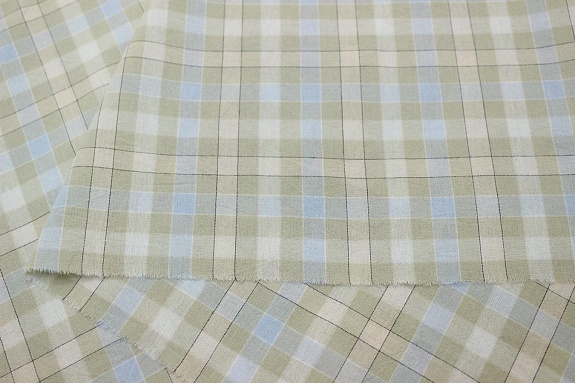 Вареный (стираный) хлопок "Клетка" цв.нежная фисташковая пастель, ш.2.5м, хл-100%, 125гр/м.кв