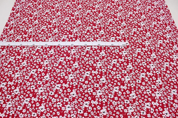 Плательная вискоза "Цветочная полька" цв.красная малина, ш.1.46м, вискоза-100%, 135гр/м.кв