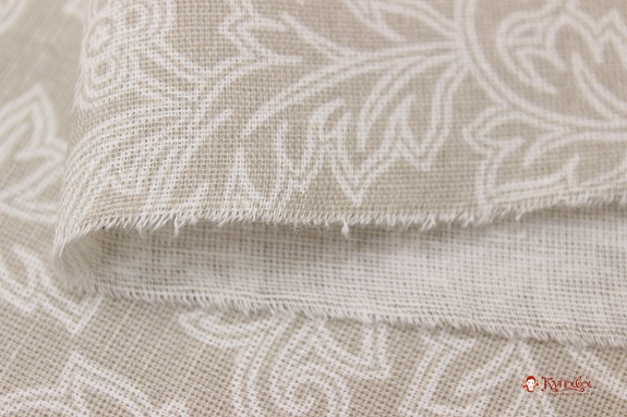Полулен "Сказочный белый узор" цв.бежевый, ш.2.2м, лен-30%, хлопок-70%, 140гр/м.кв