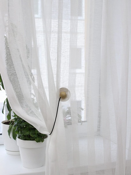 Лен декоративный "Сетка с широкой полоской" цв.белый, ш.2.60м, лен-100%, 95гр/м.кв