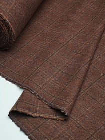 Шерсть пальтово-костюмная Твид "Клетка" цв.коричневый, ш.1.5м, шерсть-60%, п/э-40%, 380гр/м.кв