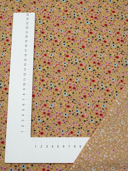 Штапель Премиум "Цветочная мириада" цв.темно-песочный, ш.1.45м, вискоза-100%, 120гр/м.кв
