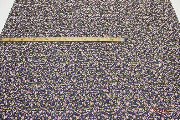Бязь "Маленькие розовые букетики на темно-синем", ш.1.5м, хлопок-100%, 120гр/м.кв