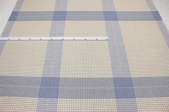 Полулен крой полотен. холста "Клетка" цв.бежевый/голубой джинс, ш.1.6м, лен-51%, хл-49%, рап.78см