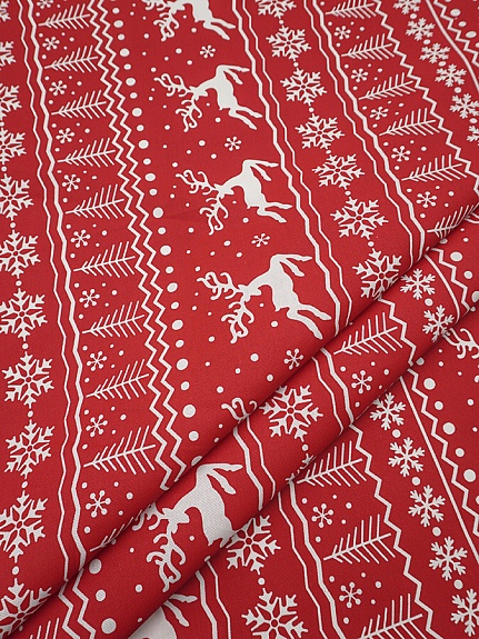 Рогожка "Олени" цв.красный, ш.1.5м, хлопок-100%, 175гр/м.кв