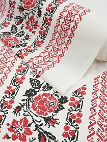 Мерный лоскут( ткань в отрезах) Полулен "Вышивка - розы на белом", ш.1.5м, лен-30%, хлопок-70%, 130гр/м.кв