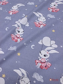 Перкаль "Зайки на качелях" цв.серый, ш.1.5м, хлопок-100%, 105гр/м.кв